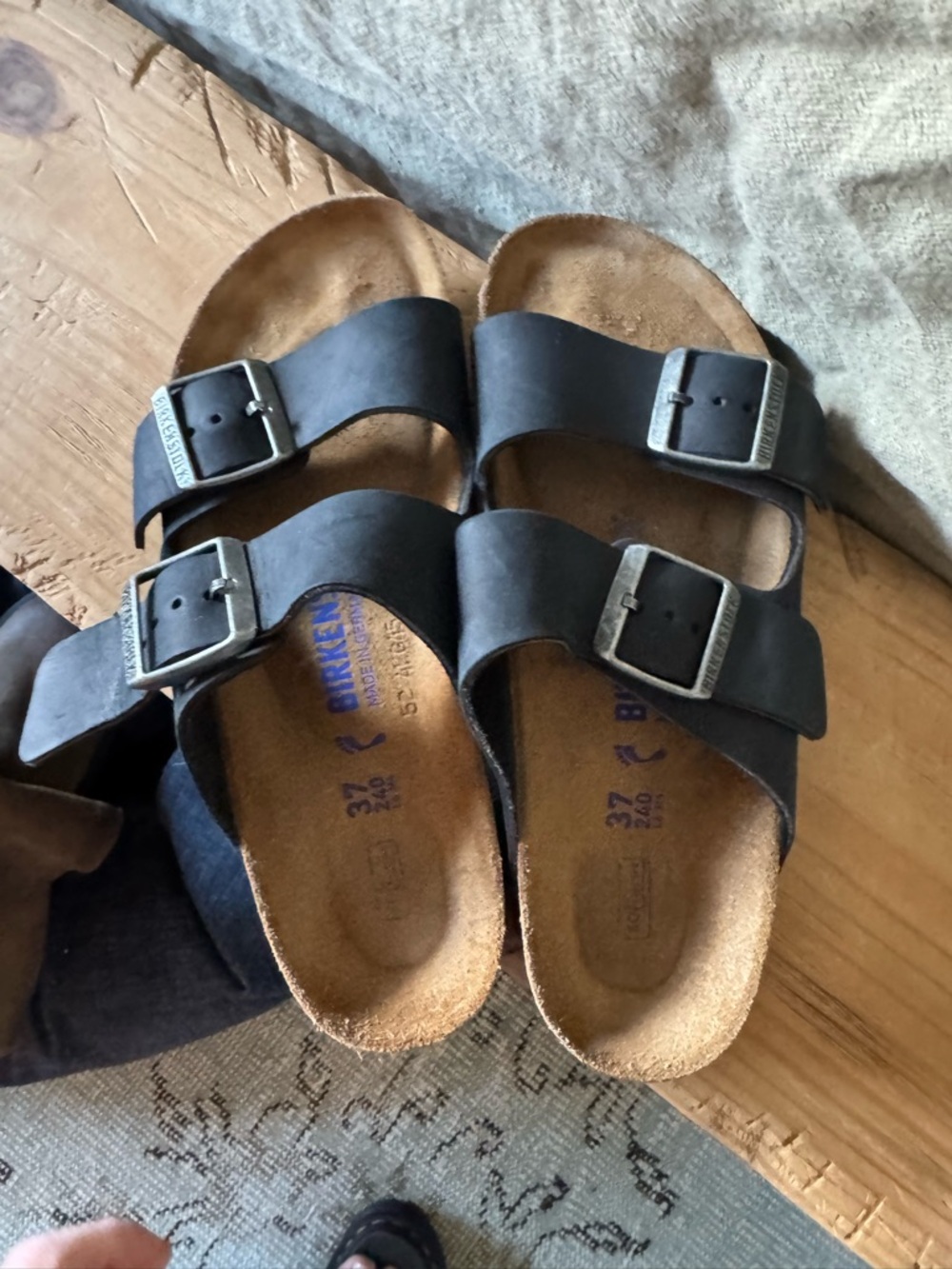 Birkenstock Black Two-Strap Cork Footbed Sandals